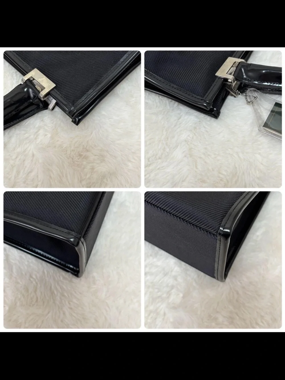 Paolo Gucci Black Structured Satchel with Center Stripe and Silver Accents